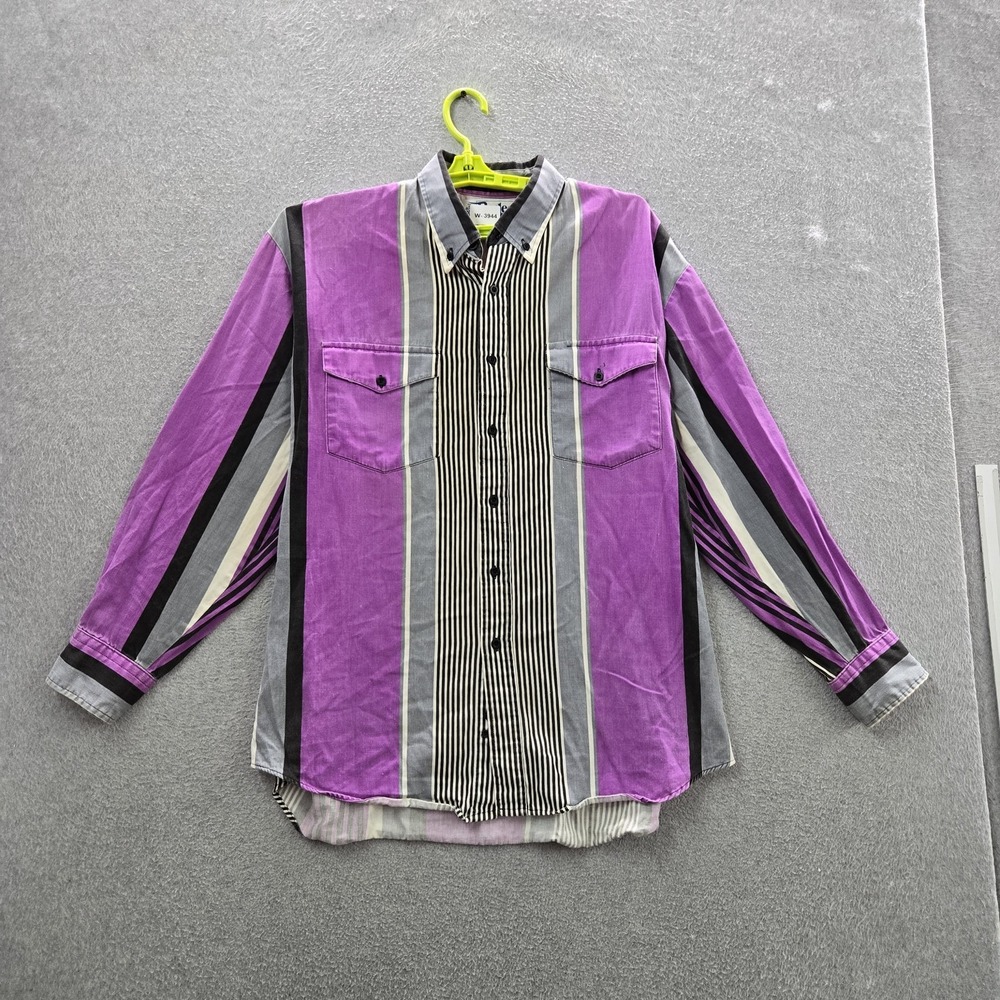 VINTAGE Rodeo Blue Men Button Up Shirt XL Purple Striped Western